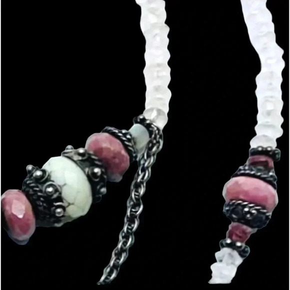 Gemstone Rose Quartz Morganite Rhodochrosite Scarf Tassel Flapper Style Necklace - Picture 5 of 10